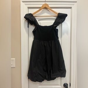 Endless Rose Mix Media Balloon Detail Mini Dress/Black